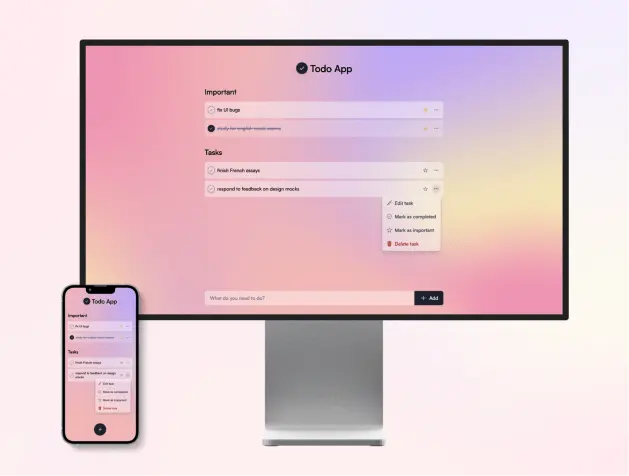 a phone and computer showing the UI of the Todo App website